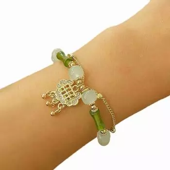 Модный многослойный браслет из бамбукового соединения с бусинами, простой маленький замок, подвеска, регулируемый женский браслет, украшение