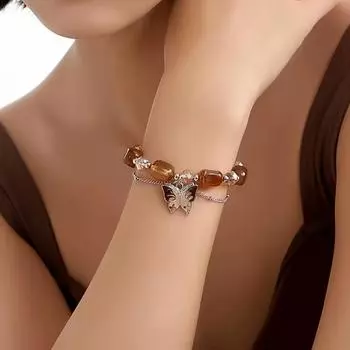 Модный многослойный браслет с подвеской в виде бабочки, регулируемый браслет с кристаллами и бусинами для дам, свадебные подарки