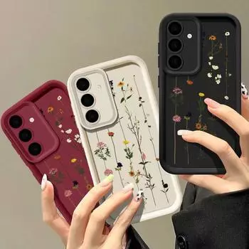 Модный цветочный принт мягкий чехол для телефона Samsung S25 S24 FE S23 Ultra S22 S21 Plus A55 A35 A54 A52 A34 A15 A14 силиконовый противоударный защитный чехол Samsung S24 чёрный