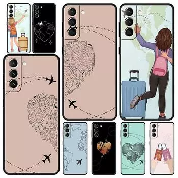 Модный мягкий чехол для телефона с картой мира «Самолеты для путешествий» для Samsung Galaxy S24 S23 S22 S20 Ultra S21 FE 5G S10 S9 Plus S10E S8 20 Samsung S22 5G