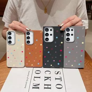 Модный мягкий чехол TPU с принтом маленьких звезд для Samsung S24 FE S23 S22 Ultra A16 A55 A54 A15 A35 A34 с матовой кожаной текстурой, ударопрочный тонкий чехол для телефона Samsung S24 FE чёрный