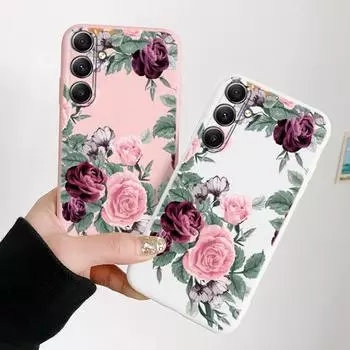 Модный мягкий силиконовый чехол с цветами для Samsung Galaxy A55 A35 A34 A54 A53 A15 S23 S24 FE S25 Plus M35 M34, противоударный чехол-бампер с защитой от царапин Samsung Galaxy S9 Plus чёрный