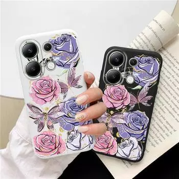 Модный мягкий силиконовый чехол с цветами для Xiaomi Redmi Note 13 Pro 13C 14 12 Samsung A55 A35 M35 S24 iPhone Huawei Honor 200 X7 Realme 9 противоударный чехол Samsung Galaxy S9 Plus