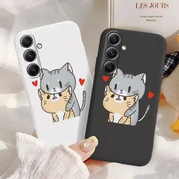 Модный мягкий силиконовый чехол с милым котом для Xiaomi Redmi Note 13 Pro 14C Samsung A55 S24 FE S25 A16 iPhone 15 Huawei Honor Realme противоударный чехол для телефона Samsung Galaxy S9 Plus чёрный
