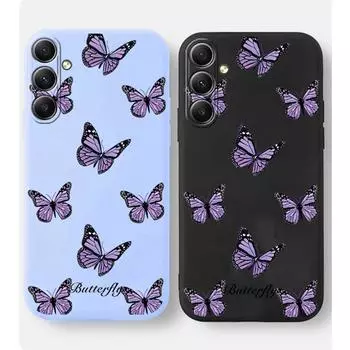 Модный мягкий силиконовый чехол с рисунком бабочки для телефона Samsung Galaxy A55 A35 A34 A54 S23 S24 FE S25 M35 M34 защитный противоударный чехол для камеры Samsung Galaxy S9 Plus чёрный