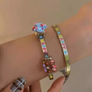 Модный мультяшный браслет с буквами медведя, открывающийся дизайн, изысканный браслет слона, женский милый детский подарок