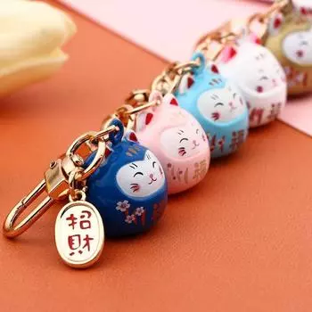 Модный мультяшный кулон с кошкой, анти-потерянный брелок для ключей от машины, сумка, брелки с изображением счастливого кота, украшения, подарки синий