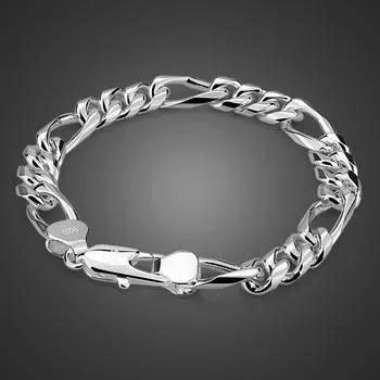 Модный мужской браслет-цепочка из 100% стерлингового серебра 925 пробы, 8 дюймов, 8/10 мм, мужской простой браслет в стиле панк, ручные цепные украшения