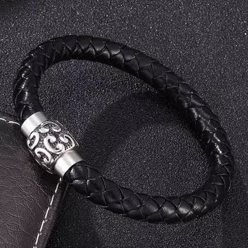 Модный мужской браслет из натуральной кожи, мужской браслет в стиле панк, ювелирные изделия, подарок 165mm чёрный