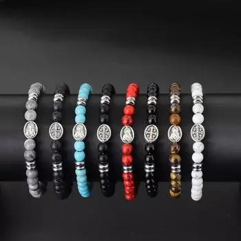 Модный мужской браслет ручной работы из натурального камня, овальный крест, гематит, тигровый глаз, латунный браслет, обертывание для медитации, ювелирные изделия для рук