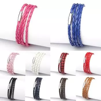 Модный мужской браслет, женский многослойный браслет на руку, унисекс, кожаный браслет-манжета, подарок другу чёрный