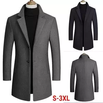 Модный мужской деловой повседневный плащ весна-осень-зима средней длины флисовые ветрозащитные куртки ветровка отложной воротник приталенный крой пальто S чёрный