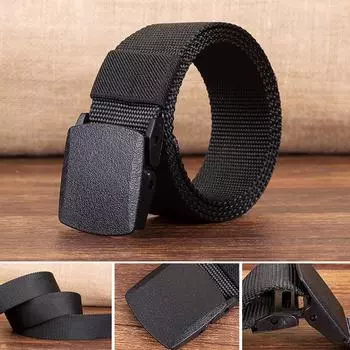 Модный мужской и женский автоматический нейлоновый ремень с пряжкой в стиле милитари, холст, ремень для фанатов 110 чёрный