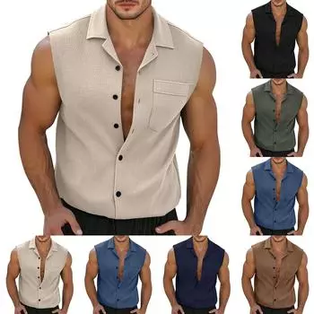 Модный мужской карманный повседневный кардиган с воротником-стойкой, жилет, индивидуальное мужское платье с коротким рукавом и лацканами L армия зеленый