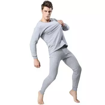 Модный мужской классический комплект нижнего белья с круглым вырезом, толстый, термобелье, легкий, теплый, длинный XL чёрный