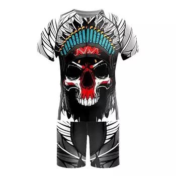 Модный мужской комплект футболок с принтом черепа больших размеров, большой и высокий костюм с круглым вырезом и короткими рукавами, летний дизайнерский повседневный повседневный праздник 4XL