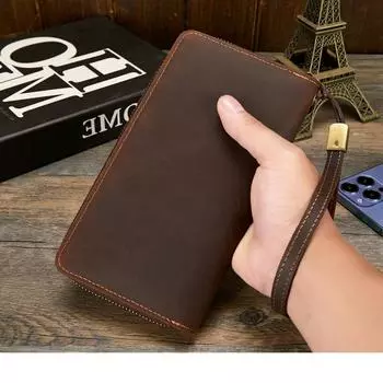 Модный мужской кошелек из натуральной кожи с технологией блокировки RFID, длинный винтажный стиль с несколькими отделениями для карт