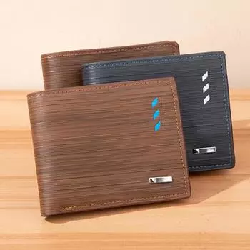 Модный мужской кошелек в полоску, многофункциональный держатель для кредитных карт с идентификатором, двойной зажим для денег, высококачественный кожаный кошелек для монет синий