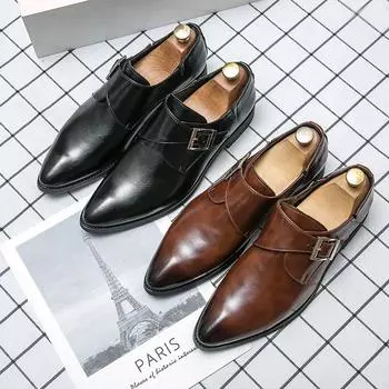Модный мужской костюм с пряжкой, деловое платье, итальянская официальная кожаная обувь, мужская повседневная обувь на плоской подошве, мужские свадебные туфли-оксфорды 6