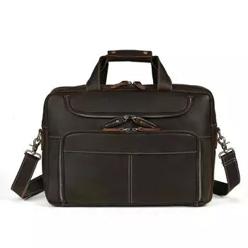 Модный мужской кожаный деловой портфель в стиле ретро для компьютера, большая вместительная сумка для отдыха через плечо темный кофе