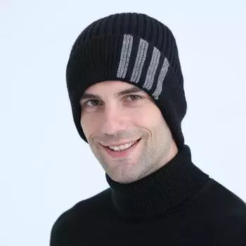 Модный мужской новый плюс флисовый вязаный пуловер, осенне-зимняя теплая велосипедная полосатая защитная кепка для ушей one size красный