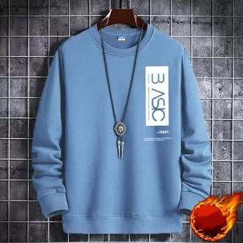 Модный мужской однотонный свитер с круглым вырезом, красивый принт, утолщение, теплая толстовка L чёрный