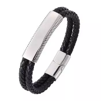 Модный мужской подлинный двухслойный плетеный кожаный браслет мужские браслеты браслеты 165mm чёрный