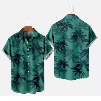 Модный мужской повседневный топ с воротником-стойкой и короткими рукавами с принтом XL