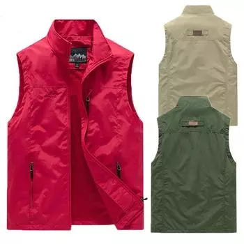 Модный мужской повседневный жилет для рыбалки, свободный уличный жилет с несколькими карманами, однотонный жилет с воротником-стойкой M чёрный