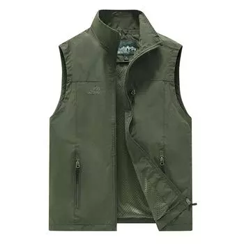 Модный мужской повседневный жилет для рыбалки, свободный уличный жилет с несколькими карманами, однотонный жилет с воротником-стойкой M чёрный