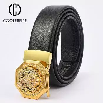 Модный мужской ремень для деловой работы, повседневный стильный роскошный брендовый кожаный мужской ремень высокого качества с автоматической пряжкой, однотонный ремешок ZD2192 95CM золотой