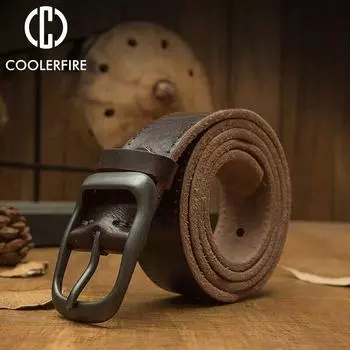 Модный мужской ремень из 100% натуральной кожи с натуральным лицевым покрытием для джинсов, повседневный ремень для мужчин, винтажный деловой ремень с пряжкой в стиле ретроTM083 China&95CM кофейный