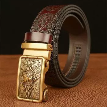 Модный мужской ремень из воловьей кожи, индивидуальный ретро-ремень с автоматической пряжкой из кожи для брюк 110cm
