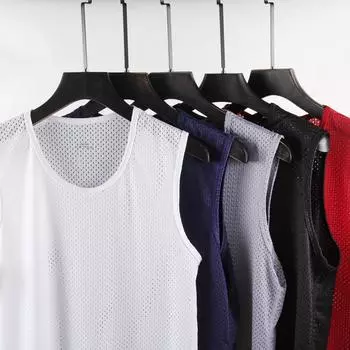 Модный мужской сетчатый жилет, быстросохнущая футболка без рукавов, ледяной шелк, фитнес-плечи, свободные топы больших размеров, майки на бретелях M чёрный