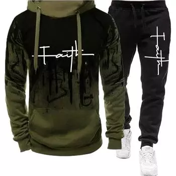 Модный мужской спортивный костюм Faith Print Autumn, повседневные мужские толстовки и спортивные штаны, комплекты из двух предметов, спортивная одежда больших размеров по индивидуальному заказу S
