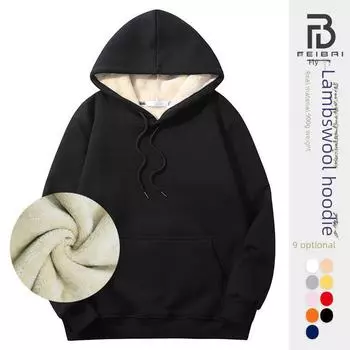 Модный мужской свитер с капюшоном из овчины - однотонный, свободный крой, теплый плюс бархат, европейский и американский стиль L розовый