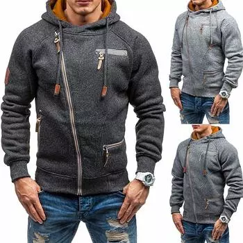 Модный мужской свитер с капюшоном с длинным рукавом на молнии, осеннее пальто, мужские хлопковые спортивные толстовки, верхняя одежда S