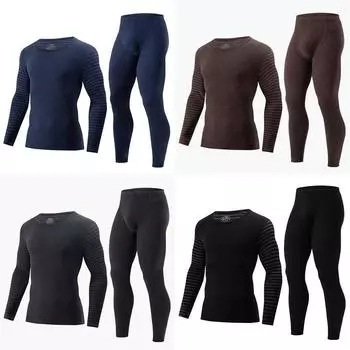 Модный мужской термокостюм большого размера на весну и осень, зимняя одежда и брюки, осенний комплект мужского домашнего термобелья S тёмно-синий