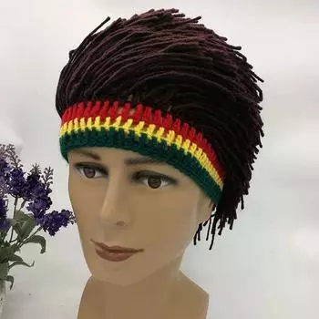 Модный мужской толстый шерстяной парик на Хэллоуин, вязаная шапка, аксессуары для костюмов для вечеринок чёрный