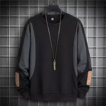 Модный мужской топ с плетением, повседневная свободная трендовая футболка с длинными рукавами, подходящий по цвету мужской свитер на весну и осень L чёрный