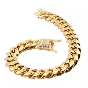 Модный мужской женский браслет, золотой цвет, цепочка Майами, бордюр, кубинская нержавеющая сталь, хип-хоп, унисекс, ювелирные изделия 8MM+21CM