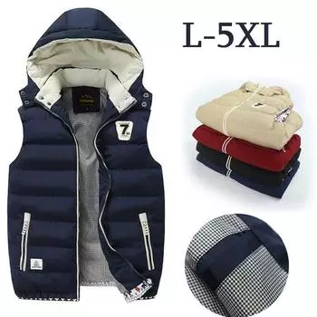 Модный мужской зимний жилет, мужской толстый теплый жилет, хлопковый повседневный мягкий жилет, мужская ветрозащитная куртка без рукавов, однотонный пуховик с капюшоном L синий