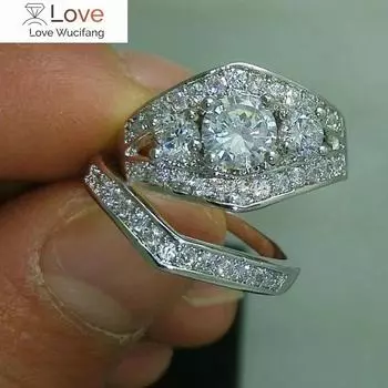 Модный набор из 2 колец для женщин, современные роскошные свадебные аксессуары, комплекты ювелирных изделий для помолвки с блестящим цирконием 6