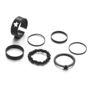 Модный набор крутых колец с пентаграммой черной металлической краски для девочек, простые индивидуальные уличные модные аксессуары 7pcs чёрный
