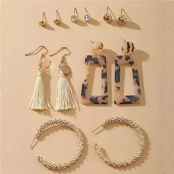 Модный новейший стильный комбинированный дизайн, 6 пар металлических серег для женщин и девочек