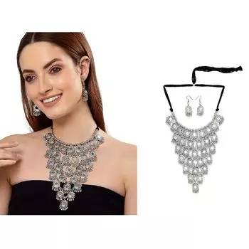 Модный новейший стильный традиционный набор украшений из окисленного серебра для женщин
