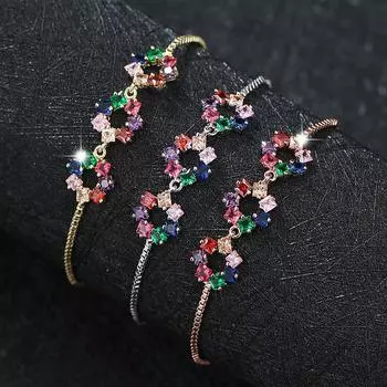 Модный новый изысканный цветной браслет с цирконием, женский цветной браслет с кристаллами, аксессуары золотой