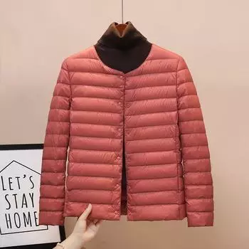 МОДНЫЙ новый легкий тонкий пуховик женский белый утиный пух осень-зима подкладка круглый вырез V-образный вырез две вещи большой размер тонкий короткий пальто S