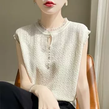 Модный новый летний черный вязаный женский свитер без рукавов с круглым вырезом, вязаные свитера, пуловеры, женские топы JJ29 One Size розовый