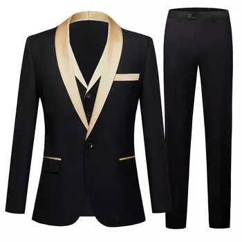 Модный новый мужской повседневный черный пиджак комплект из 3 предметов/многоцветный маленький шалевый воротник вечеринка свадьба певица шоу костюм пиджак брюки жилет S светлый/чёрный